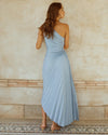 Delfina - Abito Maxi Plissettato in Satin con Spalla Scoperta