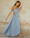 Delfina - Abito Maxi Plissettato in Satin con Spalla Scoperta