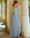 Delfina - Abito Maxi Plissettato in Satin con Spalla Scoperta