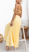 Aby - Vestito Maxi Giallo Plissettato con Scollatura a V