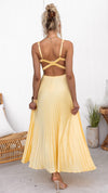 Aby | Abito Maxy Plissettato Giallo con Scollatura a V