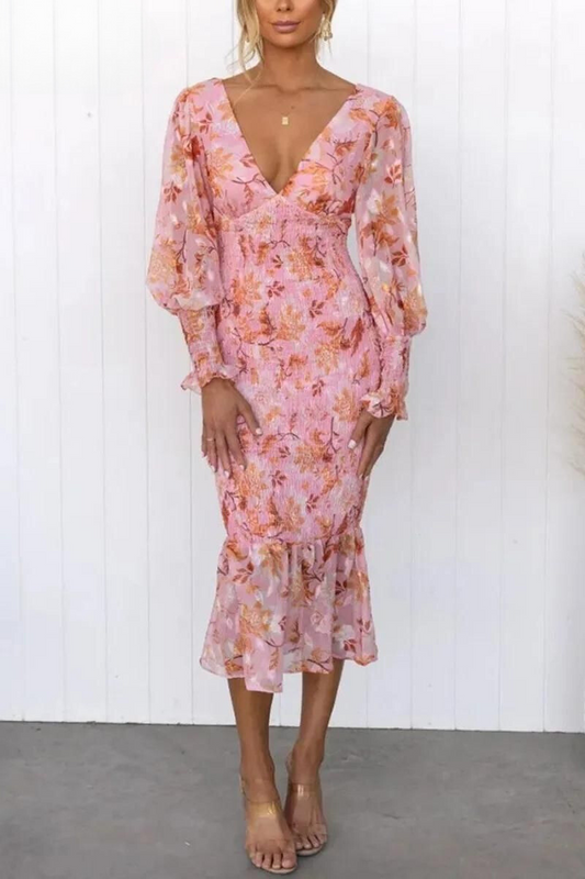 Megan - Abito Midi con Stampa Floreale