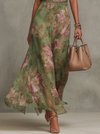 Serena ∙ Abito lungo verde floreale in chiffon con scollo a halter
