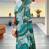 Maya™ – Abito Maxi con Stampa Marmo & Collo a V • Taglie Forti