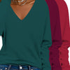 3-Pacchetto Magliette Donna V-Collo a Manica Lunga | Colore Unito, Stile Casual per Uso Quotidiano e Vacanze - Collezione Autunno/Inverno