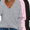 3-Pacchetto Magliette Donna V-Collo a Manica Lunga | Colore Unito, Stile Casual per Uso Quotidiano e Vacanze - Collezione Autunno/Inverno