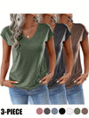 Set di Tre T-Shirt V-Neck a Colori Pieni Realizzate in Colorato per Primavera e Estate