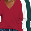 3-Pacchetto Magliette Donna V-Collo a Manica Lunga | Colore Unito, Stile Casual per Uso Quotidiano e Vacanze - Collezione Autunno/Inverno