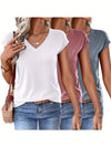 Set di Tre T-Shirt V-Neck a Colori Pieni Realizzate in Colorato per Primavera e Estate