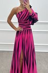 Annalise - Abito Maxi Plissettato con Spalla Scoperta