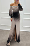 Julieta - Abito Maxi Off Shoulder con Dettagli di Gemme e Spacco