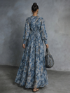 Abito maxi in chiffon con stampa floreale blu stile boho donna