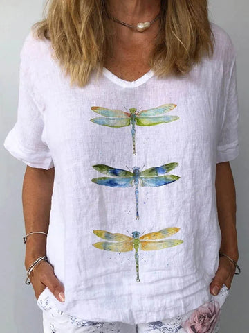 Ludovica® – Top Estivo con Stampa Libellule a Maniche Corte