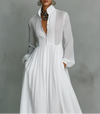 Abito Maxi Minimalista in Cotone e Lino con Patchwork