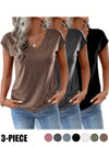 Set di Tre T-Shirt V-Neck a Colori Pieni Realizzate in Colorato per Primavera e Estate