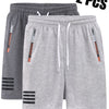 2 pezzi di pantaloni corti casual da uomo per sport all'aperto - Pantaloni corti estivi casual da uomo con tasche con zip, design semplice a tasche multifunzionali, adatti per l'uso quotidiano, corsa, fitness e viaggi all'aperto. Tessuto in maglia 100% po