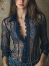 Camicia in Pizzo Floreale Semi-Trasparente