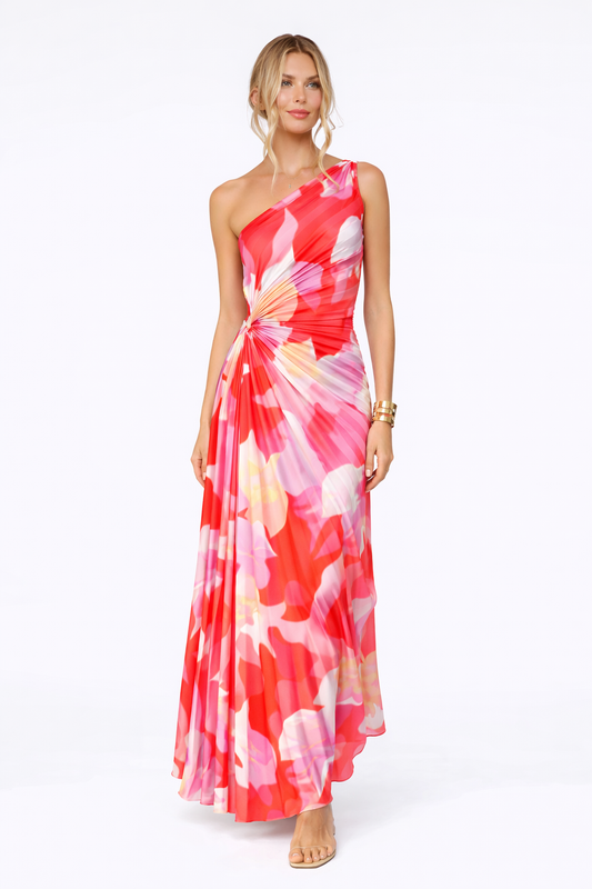 VESTITO MAXI ASIMMETRICO STAMPATO