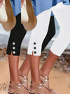 Pantaloni Capri Slim con Bottoni a Contrasto