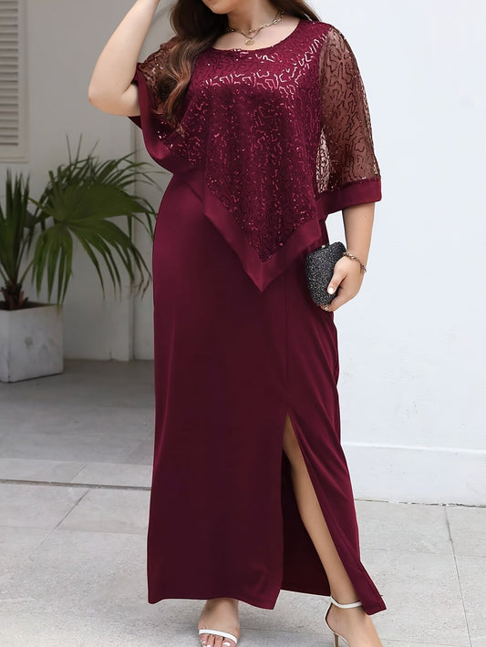 Victoria™ – Vestito Maxi Slim Fit Taglie Forti • Paillettes & Maniche a Campana