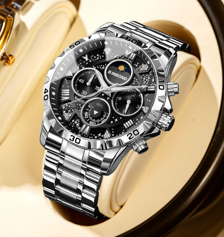 Orologio cronografo di lusso con cinturino in pelle
