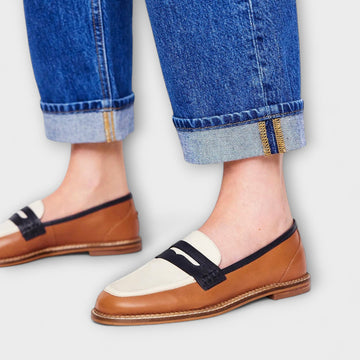 Oceane – Mocassino Marrone con Punta Rotonda e Design a Blocchi di Colore