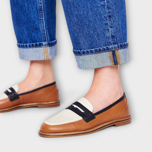 Oceane – Mocassino Marrone con Punta Rotonda e Design a Blocchi di Colore
