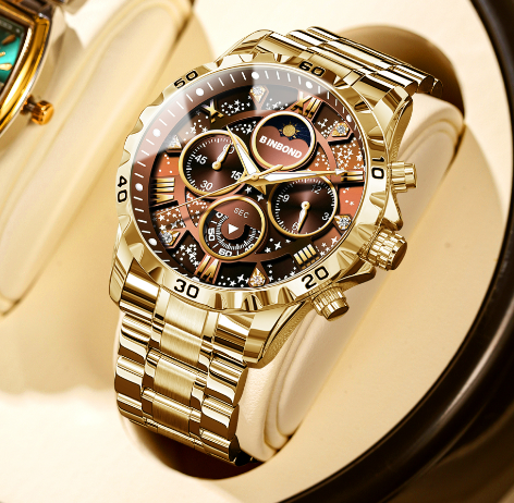 Orologio cronografo di lusso con cinturino in pelle