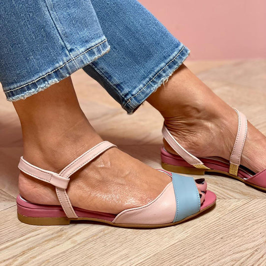 Roselina | Sandali rosa asimmetrici stile color block