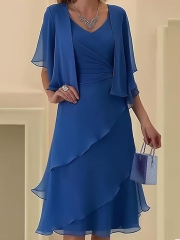 Daria™ – Abito Chiffon Taglie Forti con Scollo a V & Volant