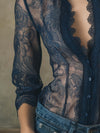 Camicia in Pizzo Floreale Semi-Trasparente