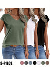 Set di Tre T-Shirt V-Neck a Colori Pieni Realizzate in Colorato per Primavera e Estate