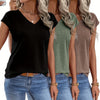 Set di Tre T-Shirt V-Neck a Colori Pieni Realizzate in Colorato per Primavera e Estate