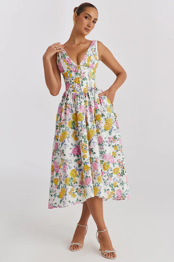 Ariana - Abito Midi Flare con Scollatura a V