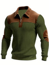 Maglione Jacquard a Maniche Lunghe da Uomo per Autunno-Inverno | Elegante Collo Alto, Zip Frontale, Strisce a Blocchi di Colore, Tunica Casual per il Weekend, Spessa