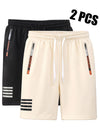 2 pezzi di pantaloni corti casual da uomo per sport all'aperto - Pantaloni corti estivi casual da uomo con tasche con zip, design semplice a tasche multifunzionali, adatti per l'uso quotidiano, corsa, fitness e viaggi all'aperto. Tessuto in maglia 100% po