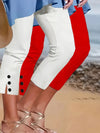 Pantaloni Capri Slim con Bottoni a Contrasto