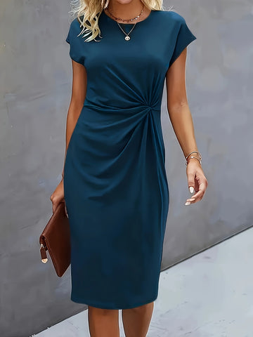 Giada™ – Abito Pencil con Nodo Twist • Blu Navy