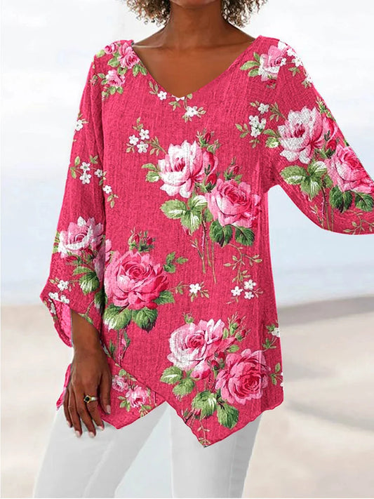 Alessia® – Blusa con Scollo a V con Motivo Floreale
