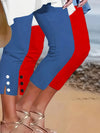 Pantaloni Capri Slim con Bottoni a Contrasto