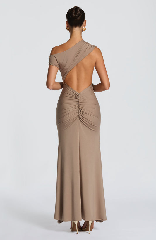 VESTITO MAXI ASIMMETRICO CON SCHIENA SCOPERTA