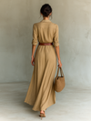 Abito Maxi Lungo con Colletto Rovesciato e Maniche Lunghe Donna