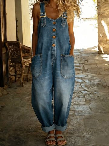 Weronika - Tuta in denim loose con chiusura regolabile