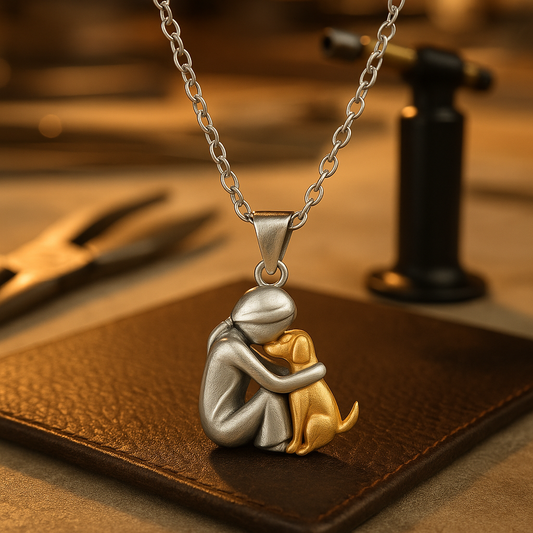 Collana con ciondolo di un cane abbracciante