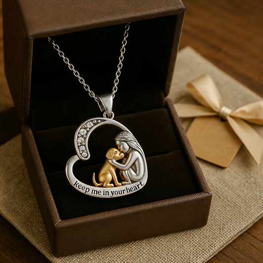 Collana d'argento con cuore, motivo cane e zirconi
