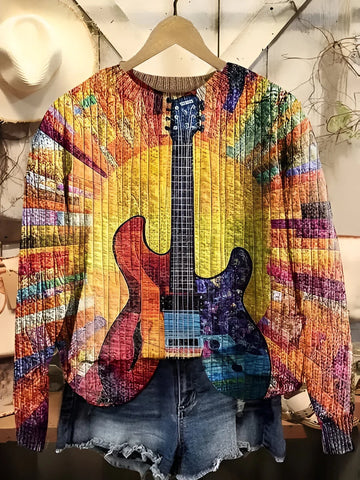 Isabelle - Felpa Stile Boho con Stampa Chitarra Hippie