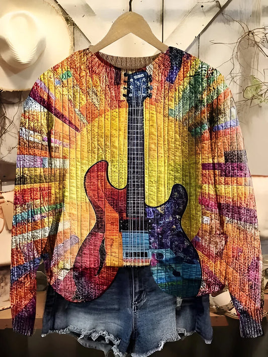 Isabelle - Felpa Stile Boho con Stampa Chitarra Hippie