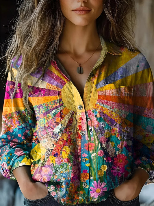Solène - Blusa Radiosa con Motivo Girasoli