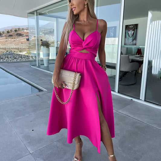 Célestine - Vestito Midi con Spalline Sottile e Spacco Alto