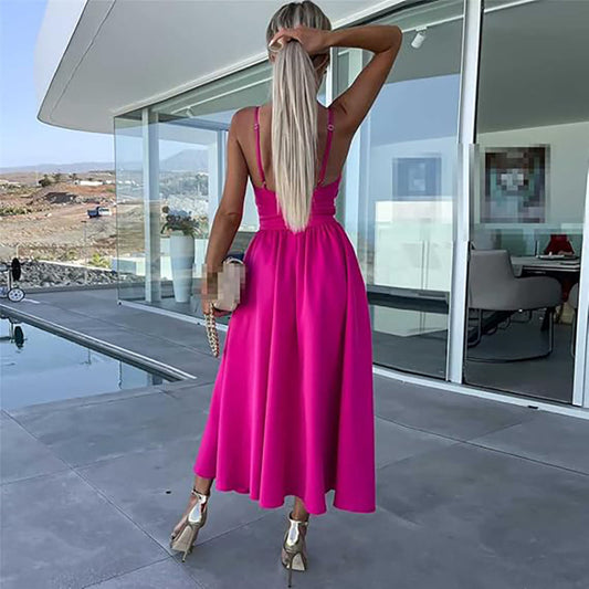 Célestine - Vestito Midi con Spalline Sottile e Spacco Alto